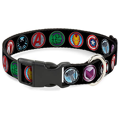 Buckle-Down 9Avenger Icons Marvel-Avengers-Halsband mit Clip, Kunststoff, breit, Größe M/40,6–58,4 cm Buckle-Down 9Avenger Icons Marvel-Avengers-Halsband mit Clip, Kunststoff, breit, Größe M/40,6–58,4 cm von Buckle-Down
