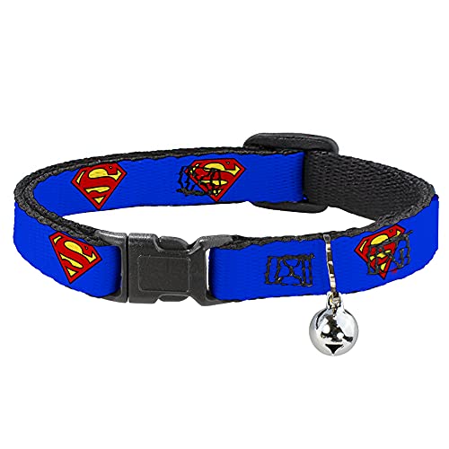 Buckle-Down BAC-WSM001-NM Katzenhalsband, Superman Shield Breakaway-Katzenhalsband, 1,27 cm breit, passend für 20,3–30,5 cm Halsumfang, Blau von Buckle-Down