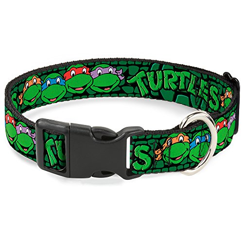 Buckle-Down Classic TMNT Gruppe Faces/Turtles Schildkröte Shell Schwarz/Grün Kunststoff Clip Halsband von Buckle-Down