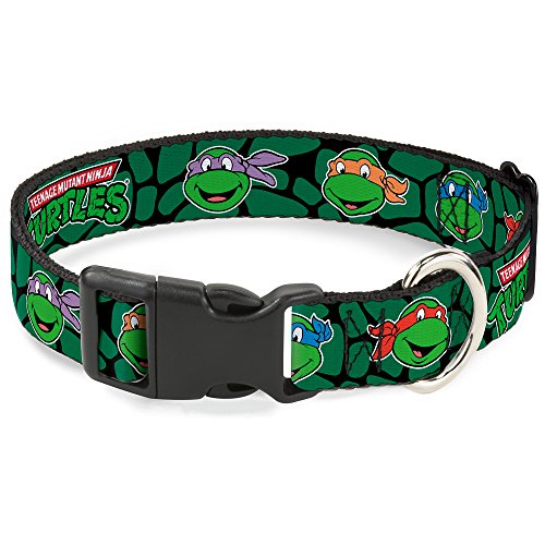 Buckle Down Classic TMNT Turtle Faces schwarz/grün Schildkröte Shell Kunststoff Clip Halsband von Buckle-Down