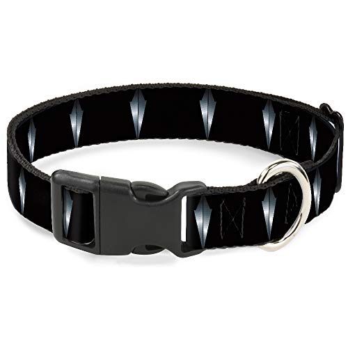 Buckle-Down DC-BKSR-WAV091-0.5-M Hundehalsband, Kunststoff-Clip, Black Panther-Zahn-Halskette, Mehrfarbig, 1,27 cm breit, passend für Halsumfang von 20,3–30,5 cm, Größe M, Schwarz/silberfarben von Buckle-Down