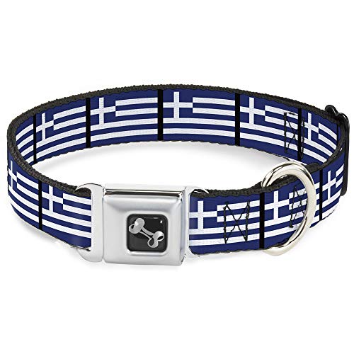 Buckle-Down Griechenland Flaggen Halsband Bone, breit Medium/40,6–58,4 cm von Buckle-Down