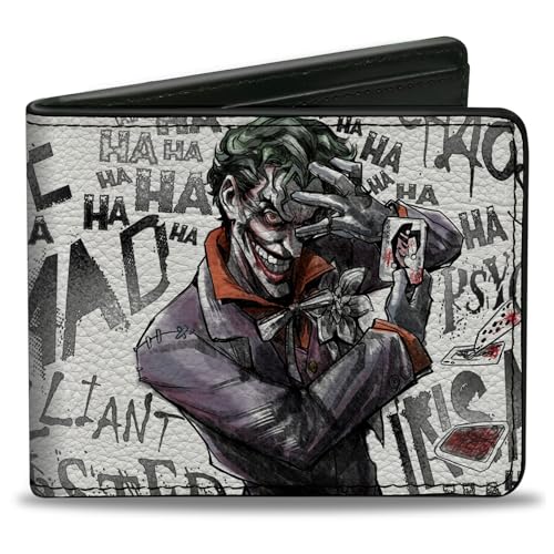 Buckle-Down Herren Pu Bifold – Joker Brilliant-Twisted-wahnsinnige Psycho-Pose/Karten, weiß/grau, Geldbörse, Mehrfarbig, 4,0 x 3,5 US von Buckle-Down