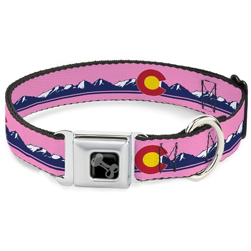 Buckle-Down Hundehalsband, Metall-Sicherheitsgurtschnalle, Colorado-Flagge, Symbol Bergskyline, Rosa, Blau, Weiß, 33 bis 43 cm, 3,8 cm breit Buckle-Down Hundehalsband, Metall-Sicherheitsgurtschnalle, Colorado-Flagge, Symbol Bergskyline, Rosa, Blau, Weiß, 33 bis 43 cm, 3,8 cm breit von Buckle-Down