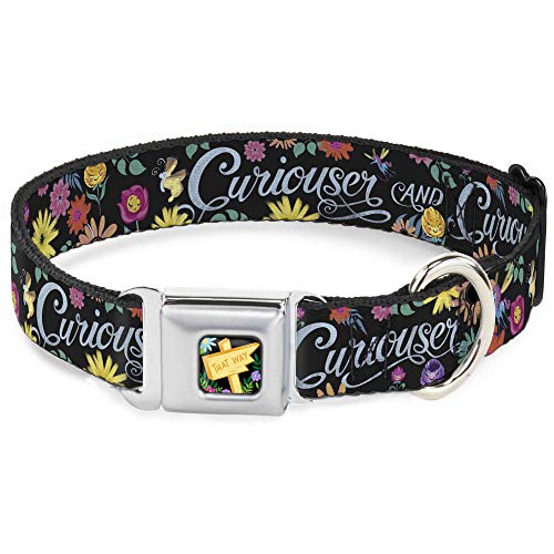 Buckle-Down Hundehalsband, Sicherheitsgurtschnalle, Curiouser and Curiouser Flowers of Wonderland Collage, Mehrfarbig, 2,5 cm breit, passend für 27,9–43,2 cm Halsumfang, Größe M (DC-WDY300-M) von Buckle-Down