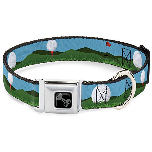 Buckle Down Hundehalsband mit Sicherheitsgurt-Schnalle, Golfplatz/Bälle/Löcher, Blau/Grün von Buckle-Down