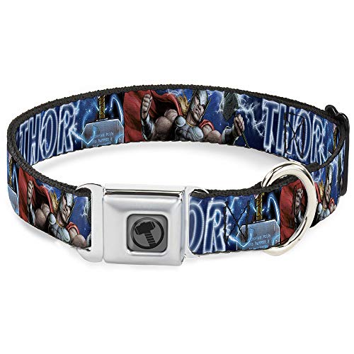 Buckle-Down Hundehalsband, mit Schnalle, Avengers Thor Hammer Action Pose Galaxy Blues White 40,6 bis 58,1 cm breit, Mehrfarbig (DC-WTH023-WM) von Buckle-Down
