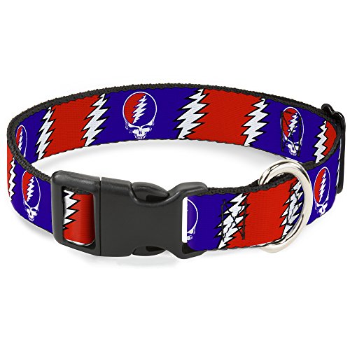 Buckle-Down Hundehalsband Kunststoff Clip Steal Your Face Lightning Bolt Repeat Rot Weiß Blau 8 bis 12 Zoll 0,5 Zoll Breit PC-WGD019-NM von Buckle-Down