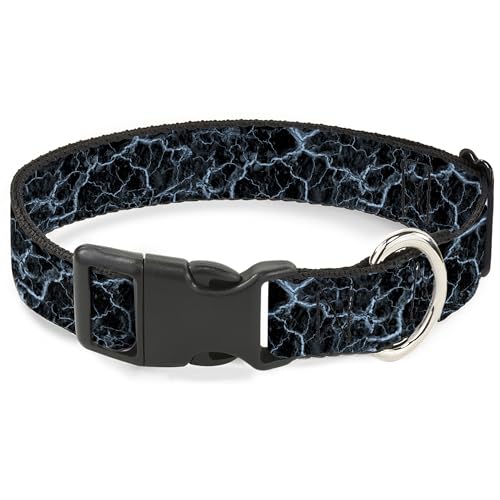 Buckle-Down Hundehalsband mit Kunststoffschnalle, Schnellverschluss, leicht verstellbar, Marmorschwarz, Babyblau, 28,9 bis 41,5 cm breit von Buckle-Down