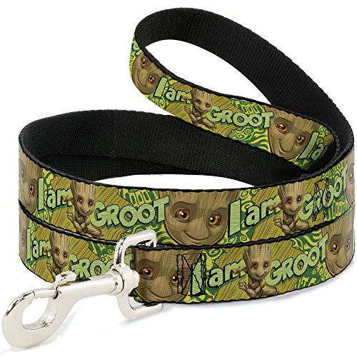 Buckle-Down Hundeleine für Babys, Groot Pose Face I Am Groot Browns Greens Yellow 1,8 m lang, 3,8 cm breit von Buckle-Down