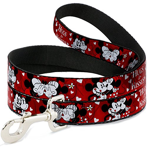 Buckle-Down Hundeleine mit Schnallen, Motiv: Mickey & Minnie Hugs & Kisses Poses Rot/Weiß, 1,2 m lang, 1,27 cm breit, 6 Feet Long - 1.5" Wide, Mehrfarbig von Buckle-Down