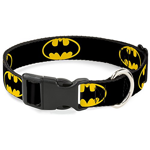 Buckle-Down Kunststoff-Halsband mit Clip, Batman-Schild, 1,3 cm breit, passend für 15,2–22,9 cm Halsumfang, Schwarz/Gelb Buckle-Down Kunststoff-Halsband mit Clip, Batman-Schild, 1,3 cm breit, passend für 15,2–22,9 cm Halsumfang, Schwarz/Gelb von Buckle-Down