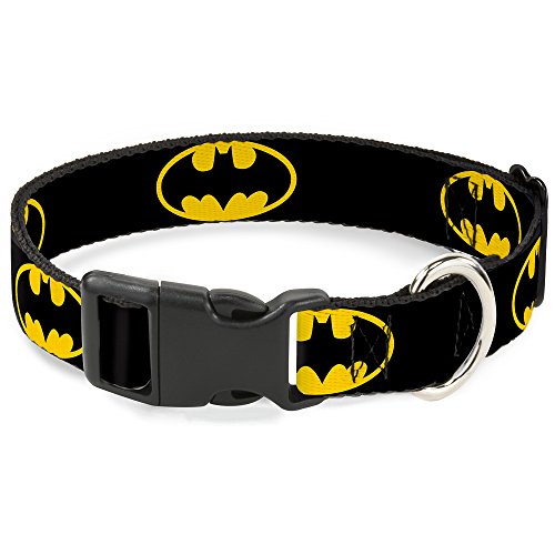 Buckle-Down Kunststoff-Halsband mit Clip, Batman-Schild, 2,5 cm breit, passend für Halsumfang von 38,1–66 cm, Schwarz/Gelb von Buckle-Down