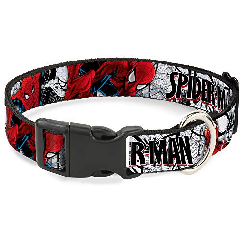 Buckle-Down Kunststoff-Halsband mit Clip, Spider-Man-Action-Posen/Comic-Szenen, Weiß/Schwarz/Rot von Buckle-Down