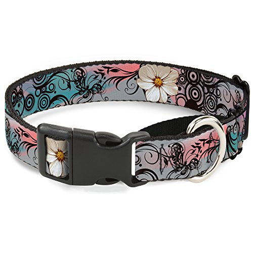 Buckle-Down Martingale-Hundehalsband, Blumen mit filigranem Rosa, 2,5 cm breit, passend für 27,9–43,2 cm Halsumfang, Größe M von Buckle-Down
