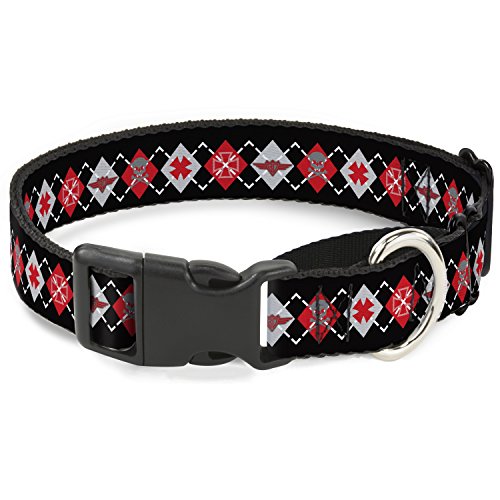 Buckle-Down Martingale Hundehalsband – BD Argyle Schwarz/Rot/Grau – 2,5 cm von Buckle-Down