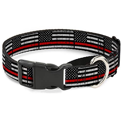 Buckle-Down Martingale Hundehalsband – dünne rote Flagge verwittert schwarz/grau/rot von Buckle-Down