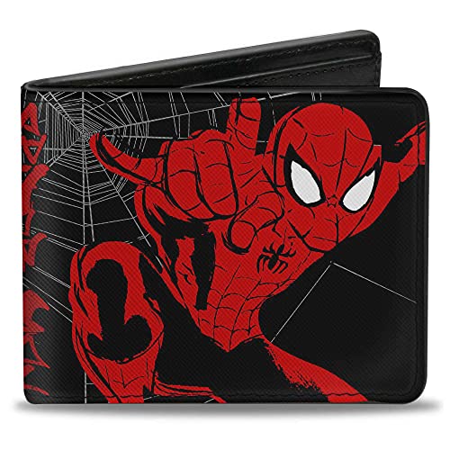 Buckle-Down Herren Pu Bifold – Spider-Man Grafitti Action Posen/Spiderweb Sketch Schwarz/Grau/Rot, Mehrfarbig, 4,0 x 3,5 US von Buckle-Down