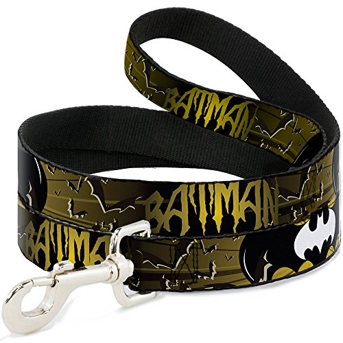 Buckle-Down Pet Leine – Batman W/Fledermaus Signale & Flying Fledermäuse gelb/schwarz/weiß – 4 Fuß lang – 1/5,1 cm breit von Buckle-Down