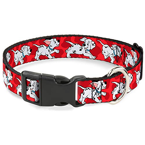Buckle-Down Plastic Clip Collar - Dalmatians Running/Paws Reds/White/Black - 1.5" Wide - Fits 13-18" Neck - Small von Buckle-Down