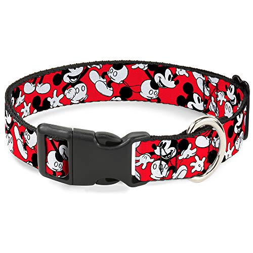 Buckle-Down Kunststoff-Halsband mit Clip, Mickey-Maus-Posen, Rot/Schwarz/Weiß, 2,5 cm breit, passend für Halsumfang von 22,9-38,1 cm, Größe S von Buckle-Down