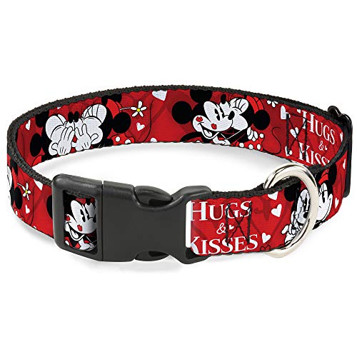 Buckle-Down Plastic Clip Collar - Mickey & Minnie HUGS & Kisses Poses Reds/White - 1.5" Wide - Fits 18-32" Neck - Large von Buckle-Down