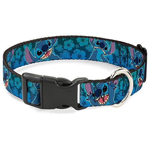 Buckle-Down Plastic Clip Collar - Stitch Expressions/Hibiscus Collage Green-Blue Fade - 1/2" Wide - Fits 6-9" Neck - Small von Buckle-Down