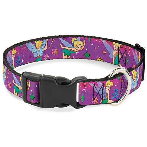 Buckle-Down Plastic Clip Collar - Tinker Bell Poses/Flowers/Stars/Skull Purple - 1" Wide - Fits 9-15" Neck - Small von Buckle-Down