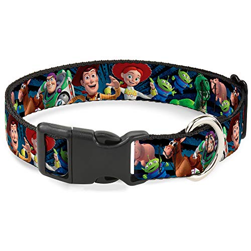 Buckle-Down Plastic Clip Collar - Toy Story Characters Running2 Denim Rays - 1.5" Wide - Fits 16-23" Neck - Medium von Buckle-Down