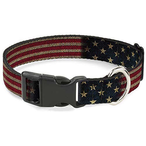 Buckle-Down Plastic Clip Collar - Vintage US Flag Stretch - 1" Wide - Fits 11-17" Neck - Medium von Buckle-Down