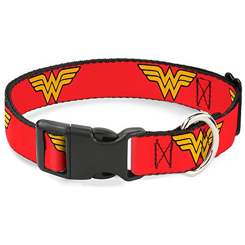 Buckle-Down Wonder Woman Logo Halsband, Kunststoff, schmal, Größe S, 15,2–22,9 cm, Rot von Buckle-Down