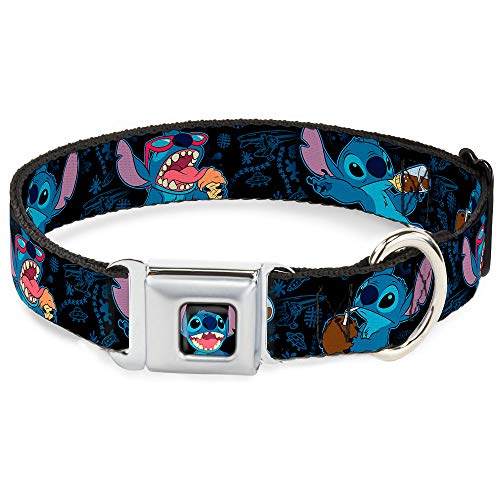 Buckle-Down Seatbelt Buckle Dog Collar - Stitch Snacking Poses Black/Blue - 1.5" Wide - Fits 18-32" Neck - Large von Buckle-Down