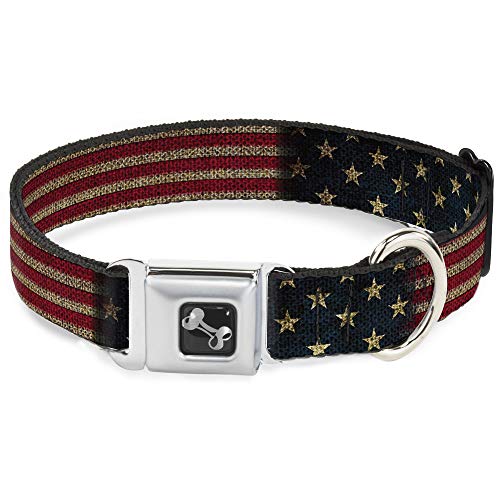 Buckle-Down Sicherheitsgurt Schnalle Hundehalsband – Vintage Uns Flagge Stretch von Buckle-Down