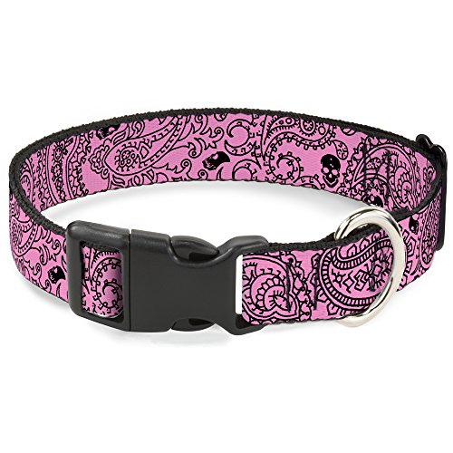 Buckle-down rosa Motiv Totenköpfe, Schwarz, Kunststoff, 1/2-Zoll-wide-fits Neck-Large 38 cm von Buckle-Down