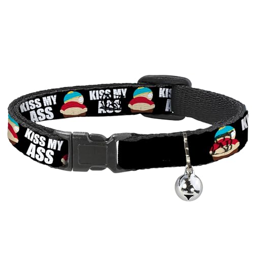 Comedy Central Katzenhalsband, Breakaway-Halsband mit Glöckchen, South Park Cartman Pants Kiss My Ass Pose, Schwarz/Weiß, 21,6 bis 30,5 cm, 1,3 cm breit von Buckle-Down