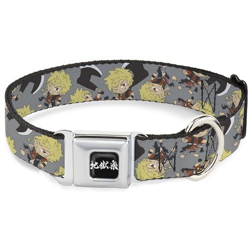 Crunchyroll Hundehalsband, Metall-Sicherheitsgurtschnalle, Hells Paradise Chibi Aza Chobei Axt Posen verstreut Grau, 33 bis 43 cm, 3,8 cm breit von Buckle-Down