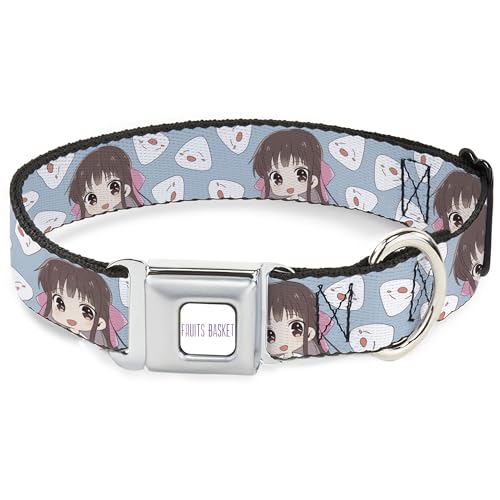 Crunchyroll Hundehalsband, Metall-Sicherheitsgurtschnalle, Obstkorb, Chibi Tohru, Honda und Reisball, Hellblau, 33 bis 43 cm, 3,8 cm breit von Buckle-Down