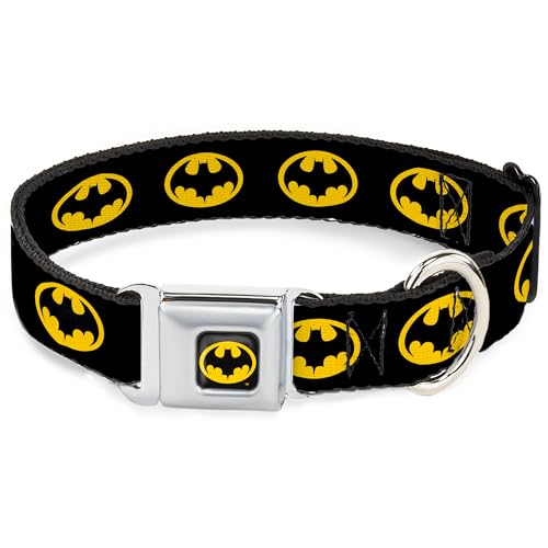 DC Comics Haustierhalsband, Hundehalsband, Metall-Sicherheitsgurtschnalle, Batman-Logo 1989, Schwarz/Gelb, 28,9 bis 41,5 cm 2,5 cm breit von Buckle-Down