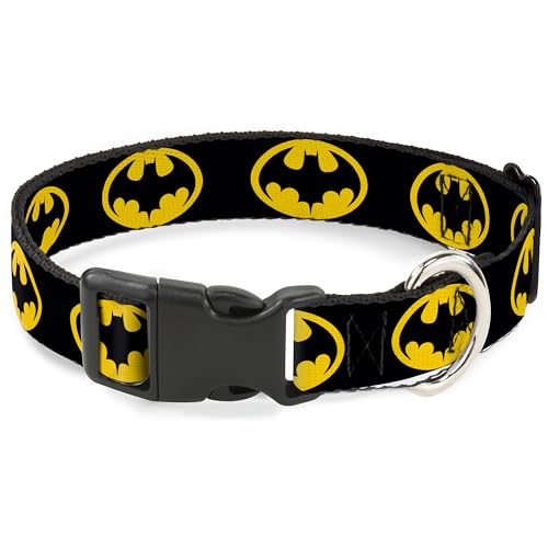 DC Comics Hundehalsband mit Kunststoffschnalle, Schnellverschluss, leicht verstellbar, Batman 1989 Logo, Schwarz Gelb, 40,6 bis 58,9 cm, 3,8 cm breit von Buckle-Down