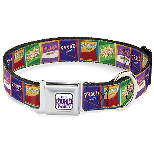 Disney Hundehalsband, Metall-Sicherheitsgurt-Schnalle, The Proud Family Proud Snacks, Logo-Blöcke, mehrfarbig, 28,9 bis 41,9 cm breit von Buckle-Down