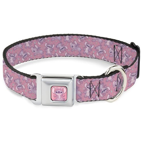 Disney Hundehalsband, Metall-Sicherheitsgurtschnalle, Lilo und Stitch-Engelspositionen, verstreute Rosa, 40,6 bis 58,9 cm breit, 3,8 cm von Buckle-Down