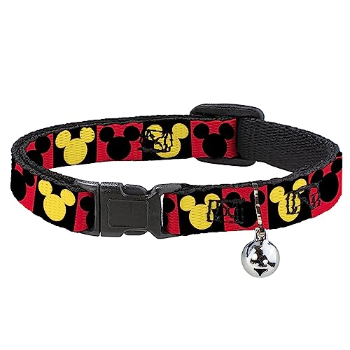 Disney Katzenhalsband, Breakaway-Halsband mit Glöckchen, Mickey-Maus-Ohren, Symbolblöcke, rot, schwarz, gelb, 21,6 bis 30,5 cm breit von Buckle-Down