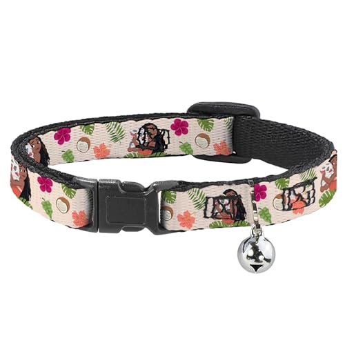 Disney Katzenhalsband, Breakaway-Halsband mit Glöckchen, Moana umarmende Pua-Pose und tropische Flora, Beige, 21,6 bis 30,5 cm, 1,3 cm breit Disney Katzenhalsband, Breakaway-Halsband mit Glöckchen, Moana umarmende Pua-Pose und tropische Flora, Beige, 21,6 bis 30,5 cm, 1,3 cm breit von Buckle-Down