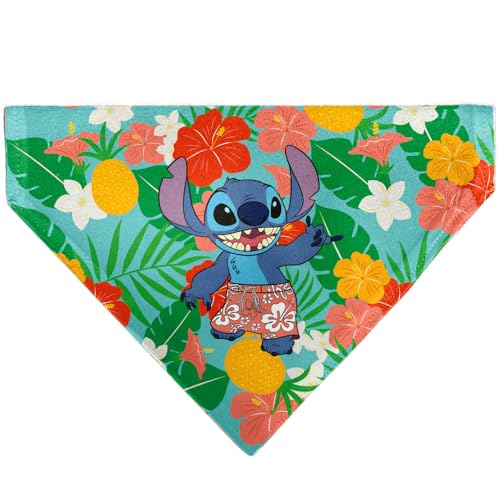 Buckle-Down Disney Pet Bandana Lilo and Stitch Stitch Hang Loose Pose Floral Collage Blue Slip On Collar Bandana Only von Buckle-Down