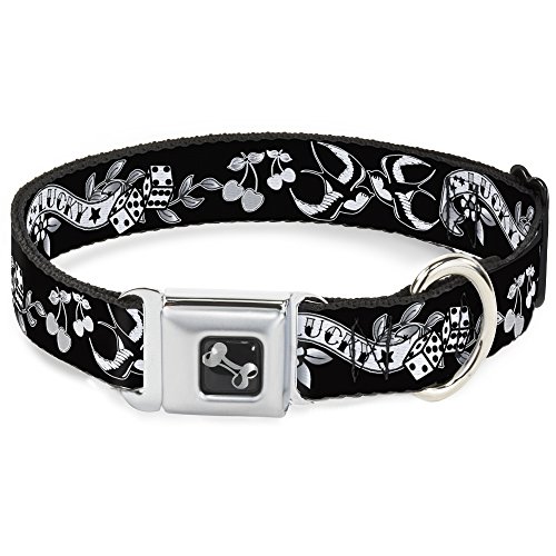 Dog Collar Seatbelt Buckle Lucky Black White 15 to 26 Inches 1.0 Inch Wide von Buckle-Down