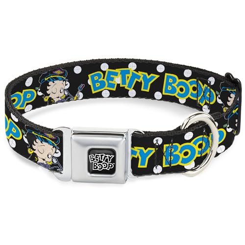 Fleischer Studios Inc. Haustier-Halsband, Hundehalsband, Metall-Sicherheitsgurtschnalle, Betty Boop, Biker, Betty, Winking Text, Punkt, Schwarz, Weiß, Blau, 38,1 cm bis 61 cm, 2,5 cm breit von Buckle-Down