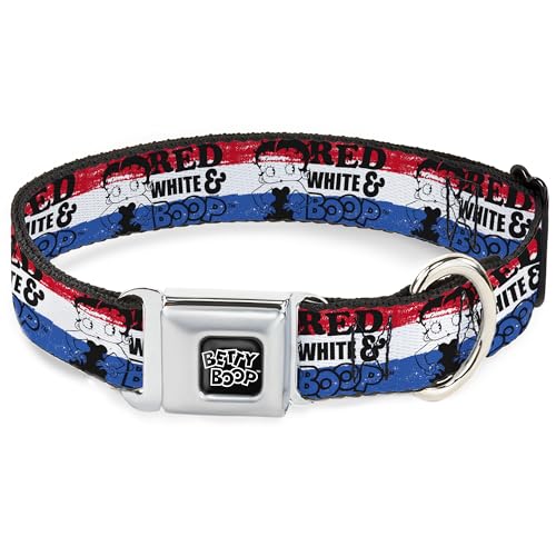 Fleischer Studios Inc. Hundehalsband, Metall-Sicherheitsgurtschnalle, Betty Boop Rot Weiß und Boop Americana Stripe Rot Weiß Blau 24,9 bis 33 cm 2,5 cm breit von Buckle-Down