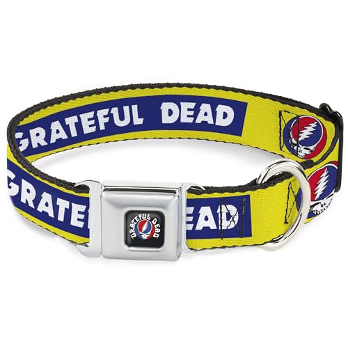 Grateful Dead Haustier-Halsband, Metall-Sicherheitsgurtschnalle, "Grateful Dead"-Text-Box und Steal Your Face-Logo, 38,1 cm bis 61 cm, 2,5 cm breit von Buckle-Down