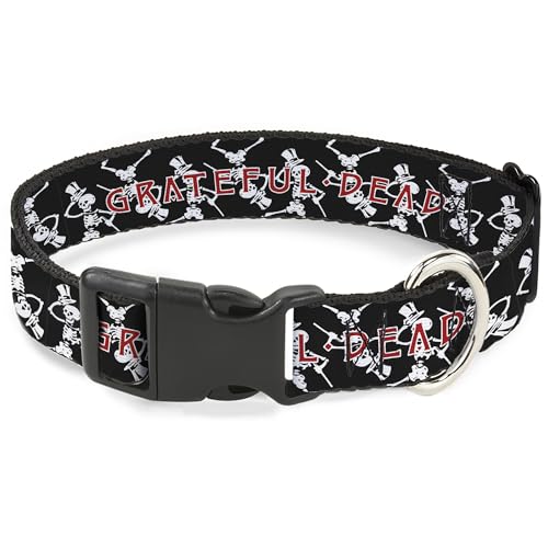 Grateful Dead Hundehalsband, Kunststoffschnalle, Grateful Dead Dancing Skelette und Text, Schwarz, Weiß, Rot, 38,1 bis 61 cm, 2,5 cm breit Grateful Dead Hundehalsband, Kunststoffschnalle, Grateful Dead Dancing Skelette und Text, Schwarz, Weiß, Rot, 38,1 bis 61 cm, 2,5 cm breit von Buckle-Down
