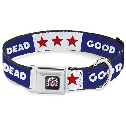 Grateful Dead Hundehalsband, Metall-Sicherheitsgurtschnalle, Text mit Aufschrift "Good Ol Grateful Dead" und Sternen, Blau, Weiß, Rot, 50,8 bis 78,9 cm, 3,8 cm breit von Buckle-Down